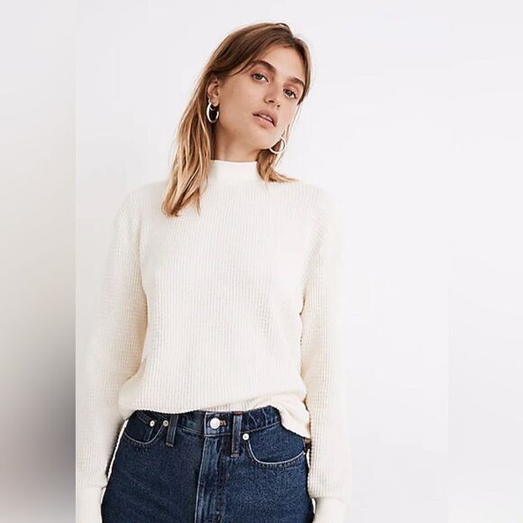 Madewell mock neck waffle sweatshirt antique cream - Picture 1 of 7
